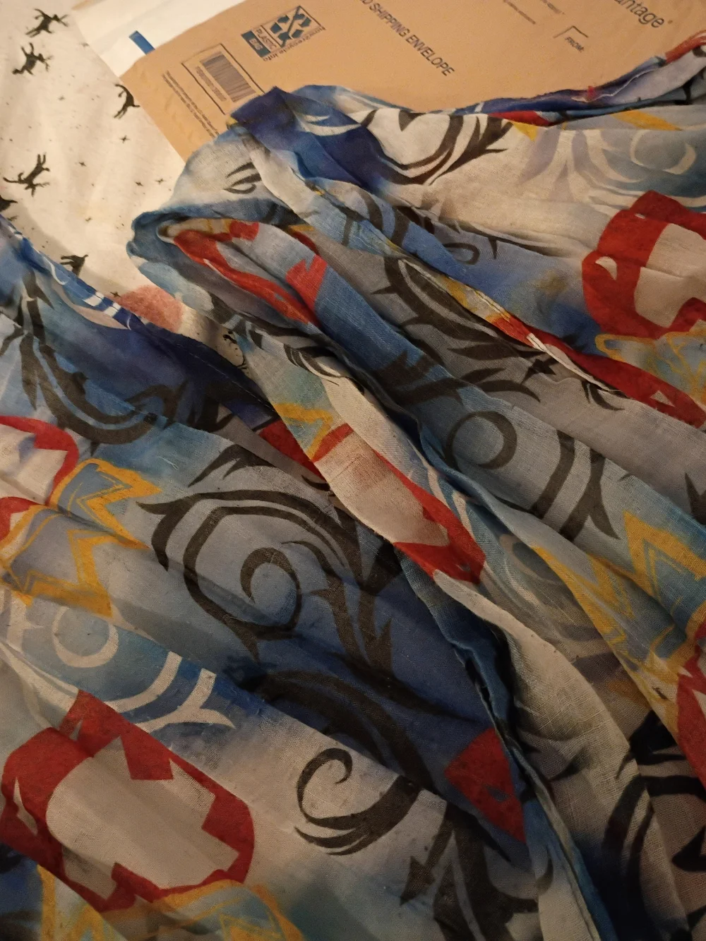 Blue Multi-Color Floral & Swirl Lightweight Wrap Scarf